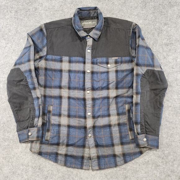 Eddie Bauer Mens L Large Cotton Plaid Flannel Snap Insulated Shacket Jacket - Picture 3 of 16